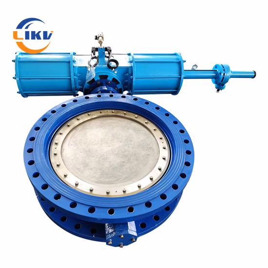 Válvula de mariposa excéntrica de sellado duro con asiento de metal a metal de compensación doble neumática DN800